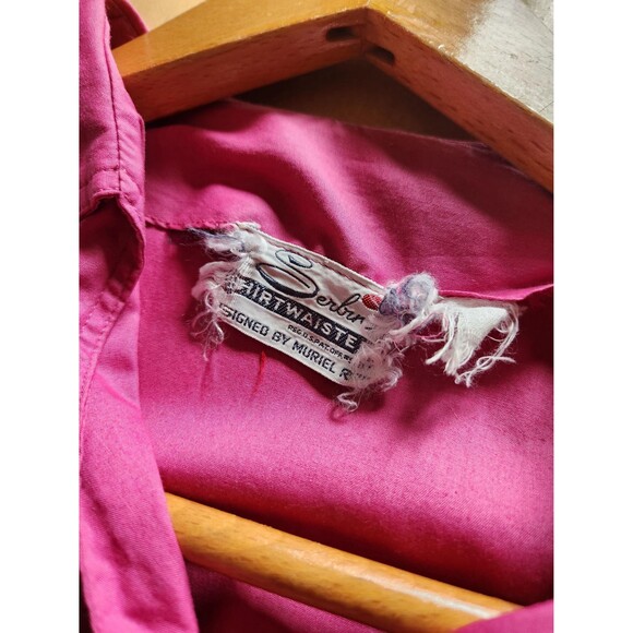 1950s Vintage Shirtwaist Dress: Hot Pink Pleated Cotton Day Dress, Womens - Picture 3 of 13